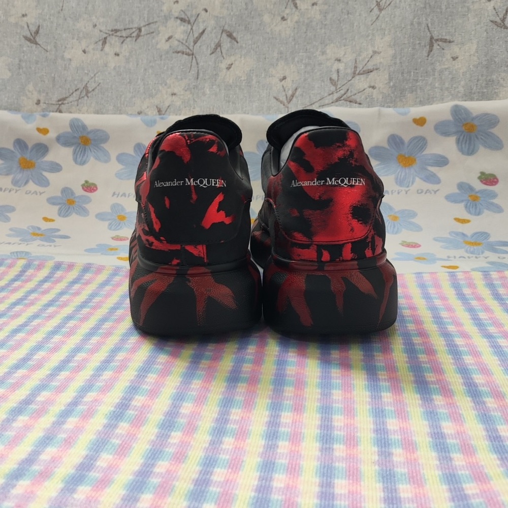 Alexander McQueen Black and Red Camouflage Leather Sneakers - Picture 5 of 7